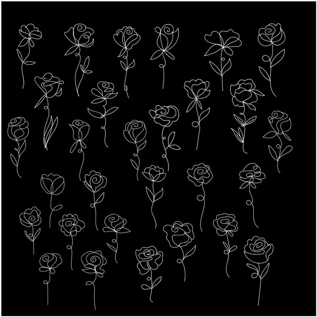 vector hand drawn simple flower outline illustration