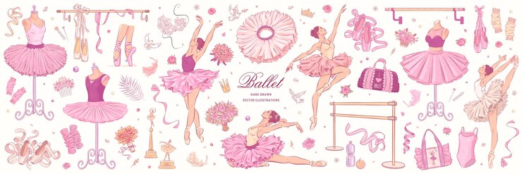 Vector hand drawn sketch ballet set