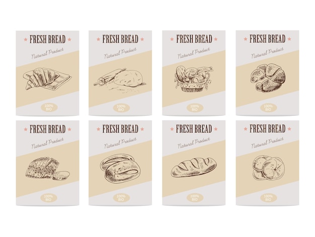 Vector hand drawn sketch bread posters set