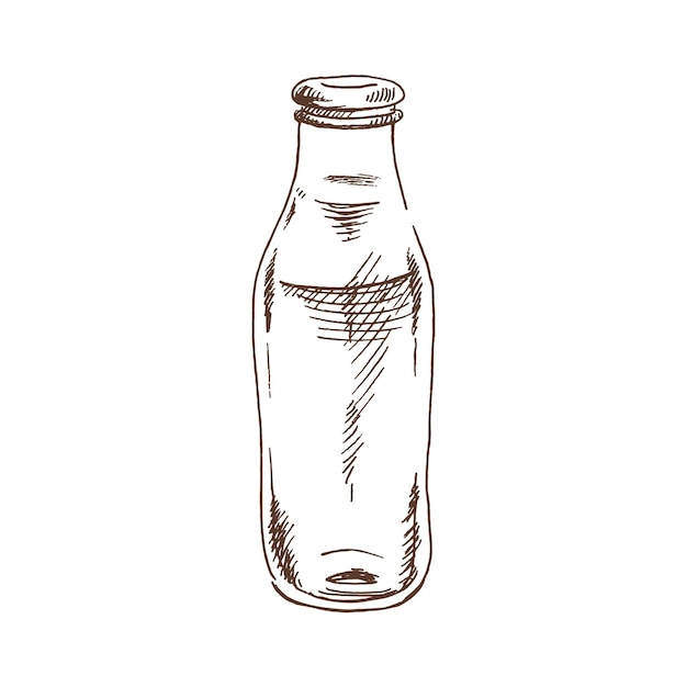 Вектор Векторный ручной рисунок бутылки молока, винтажный элемент для оформления этикеток