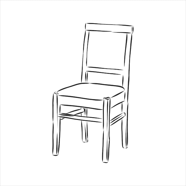 Vector Hand Drawn Sketch of wooden Chair stool. interior