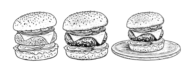 Вектор Векторные ручные эскизные иллюстрации бургера