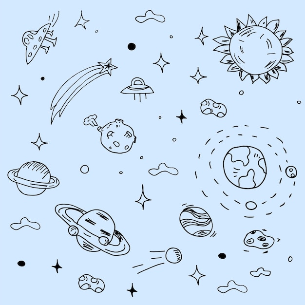 Planets And Space Hand Drawn Vector Illustration Solar System With  Satellites Stock Illustration - Download Image Now - iStock