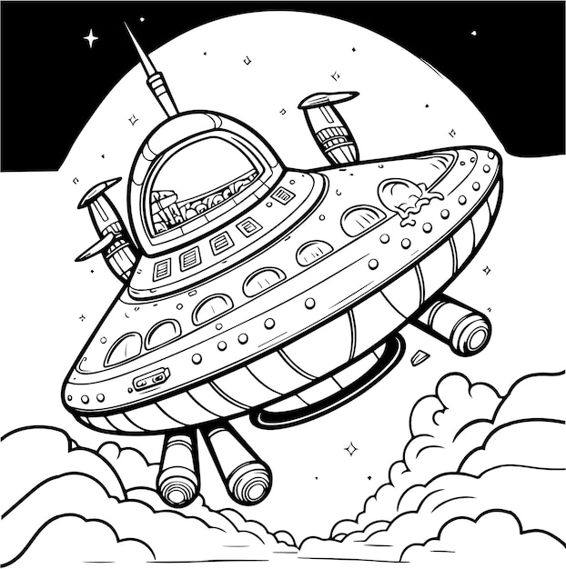 Vector vector hand drawn spaceship outline illustration