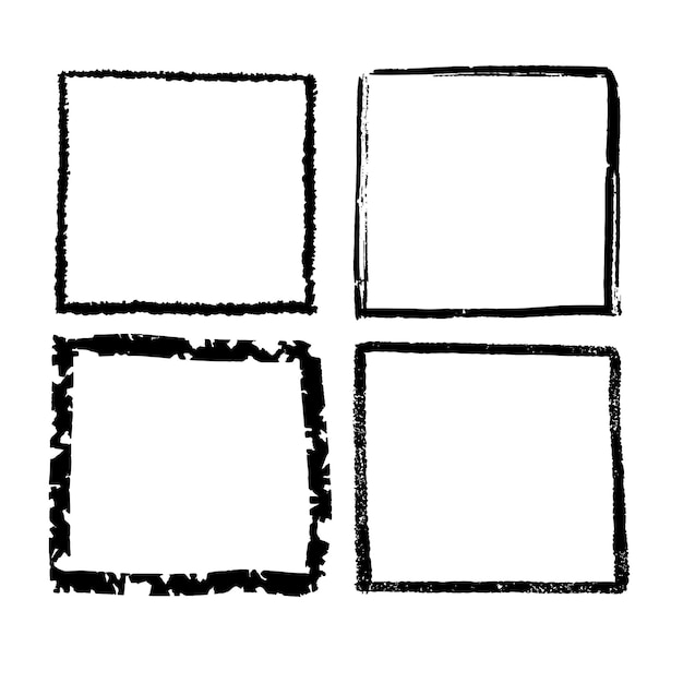 Vector hand drawn squares, blank drawing frames isolated on white background, black lines, rectangul