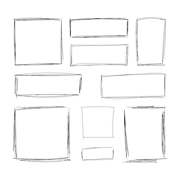 Vector hand drawn squares blank drawing frames isolated on white background black lines rectangular