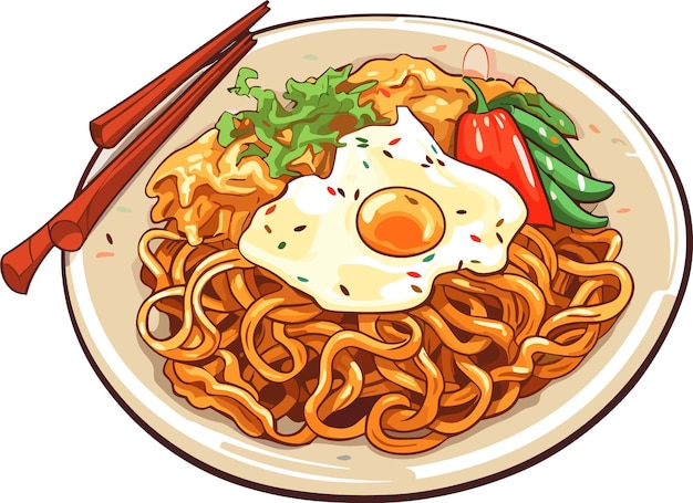Vector hand drawn taiwanese Fried Noodle food