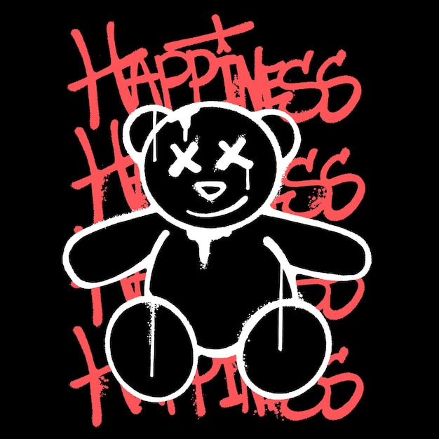 vector hand drawn Teddy bear happiness designs for streetwear illustration