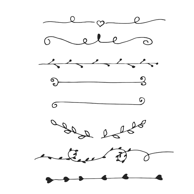 Divisori di testo disegnati a mano vettoriali ed elementi di design calligrafici e decorazione della pagina