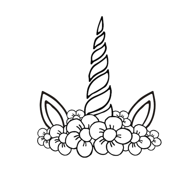 Vector hand drawn unicorn horn with flowers