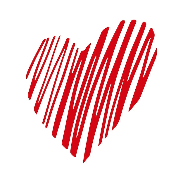 ベクトル バレンタインの赤い心臓は白い背景に隔離されています 装飾的なドゥードル愛の心臓の形スケッチスタイル 絵文字インク心臓のアイコン 結婚式のデザイン 包装 飾り付け グリーティングカード