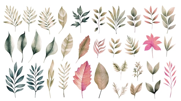 vector hand drawn watercolour floral leaves illustration clipart