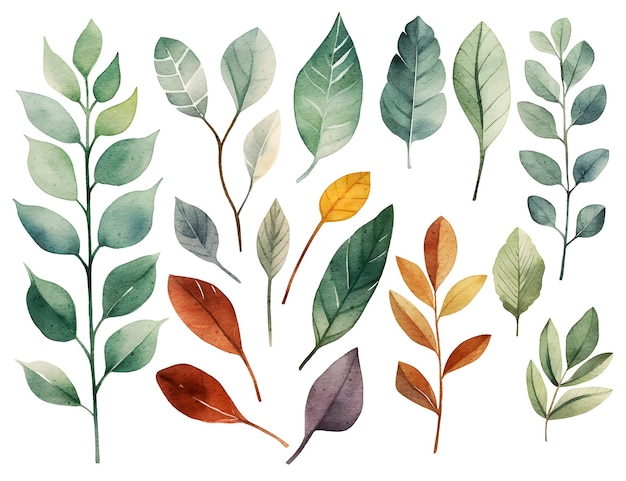 vector hand drawn watercolour floral leaves illustration clipart