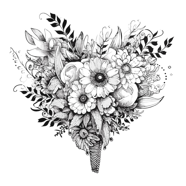 Vector vector hand drawn wedding bouquet black and white color