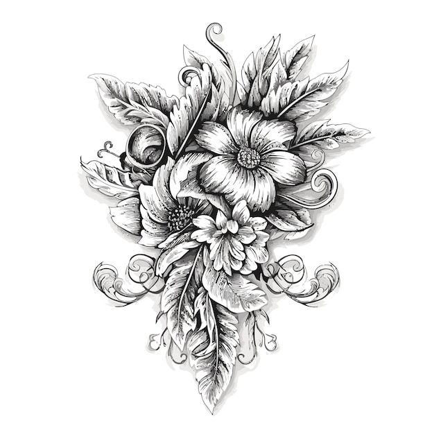 Vector hand drawn wedding bouquet black and white color