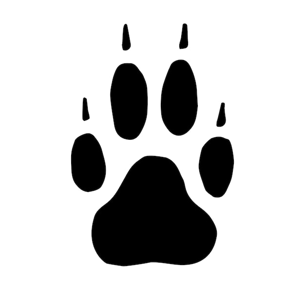 Vector hand drawn wolf dog paw foot print