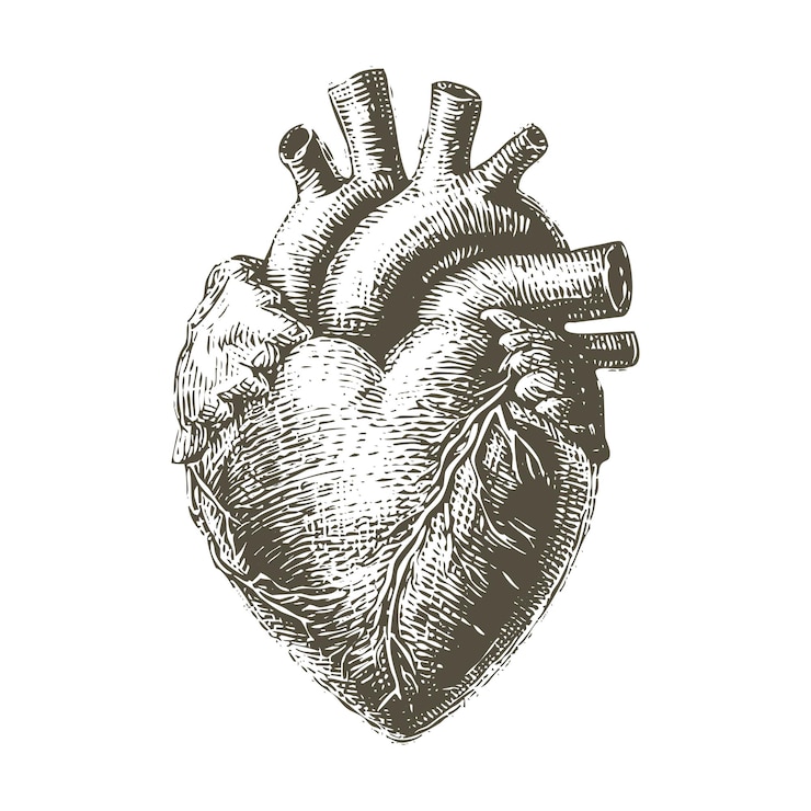 Vector vector hand drawn woodcut engraving illustration of human heart