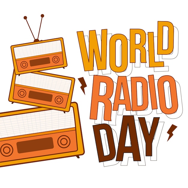 Vector vector hand drawn world radio day