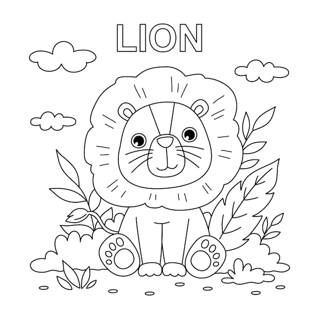 Vector vector hand getekend schattige leeuw boekillustratie kleurplaten voor kinderen