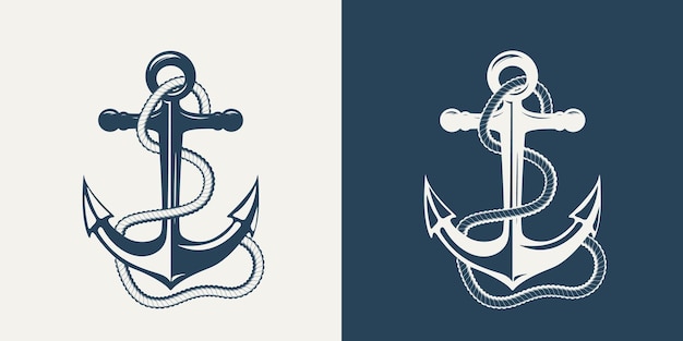 Vector Hand getrokken anker Icon Set ontwerpsjabloon voor tatoeages Tshirt Logo Labels anker met touw antieke Vintage Marine ankers