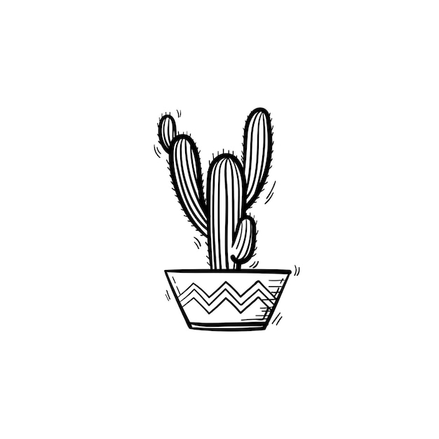 Vector hand getrokken cactus overzicht doodle pictogram. Decoratieve ingemaakte kamerplant schets illustratie voor print, web, mobiel en infographics geïsoleerd op een witte achtergrond.