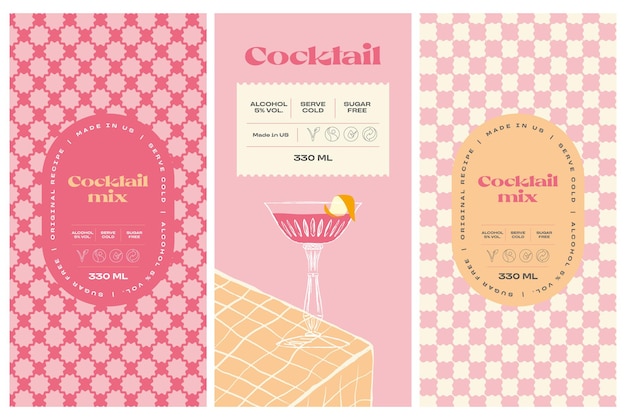 Vector hand getrokken cocktail verpakking label ontwerpsjabloon ingesteld voor café of restaurant