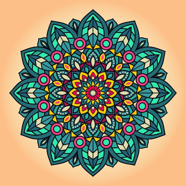 Vector hand getrokken doodle kleurrijke mandala met hart. Etnische mandala met kleurrijk ornament.