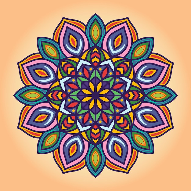 Vector hand getrokken doodle kleurrijke mandala met hart. Etnische mandala met kleurrijk ornament.