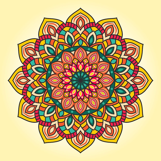 Vector hand getrokken doodle mandala met hart. etnische mandala met kleurrijk ornament