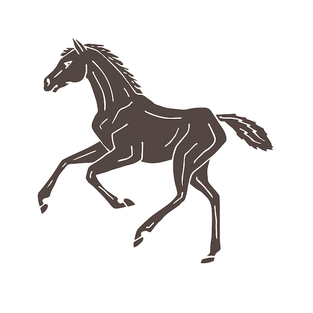 Vector hand getrokken doodle schets zwart paard veulen