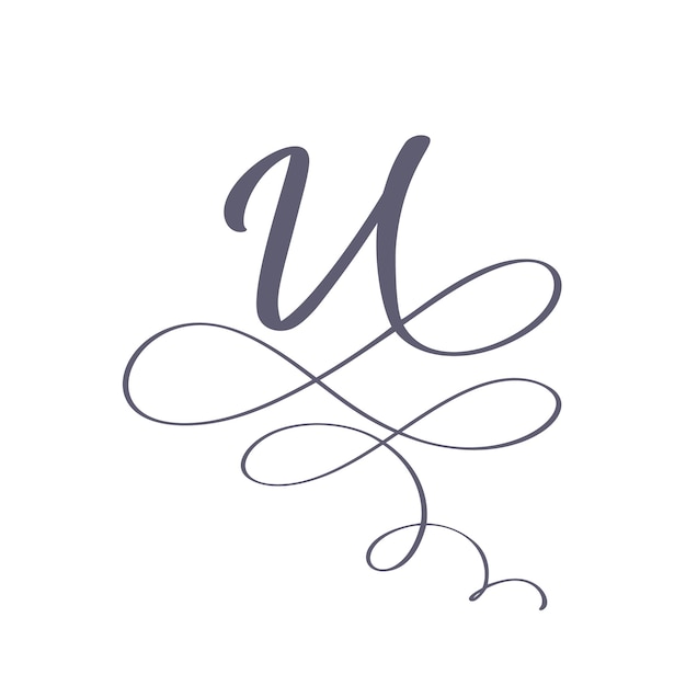 Vector Hand getrokken kalligrafische bloemen U monogram of logo Hoofdletters Hand Lettering Letter U wervelingen