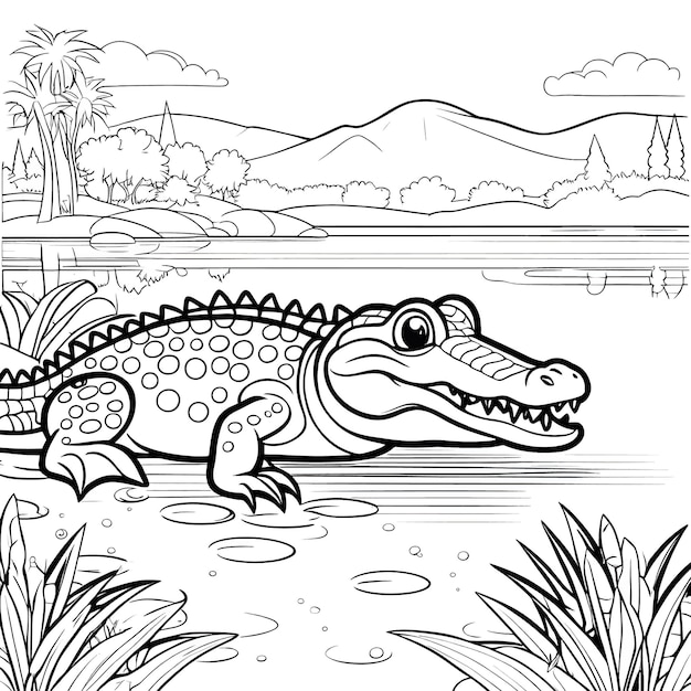 Vector vector hand getrokken krokodil kawaii kleurplaat paginaillustratie