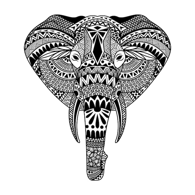 Vector vector hand getrokken mandala zentangle olifant illustratie