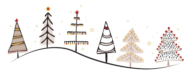 Vector vector hand getrokken winter bomen grens grillige doodles kerst banner
