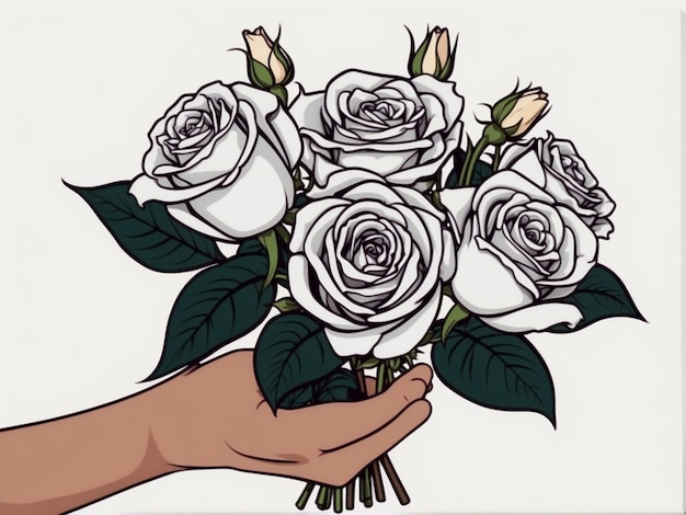 Vector vector of a hand holding a bouquet of roses