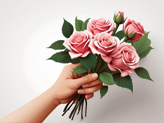 Vector of a hand holding a bouquet of roses