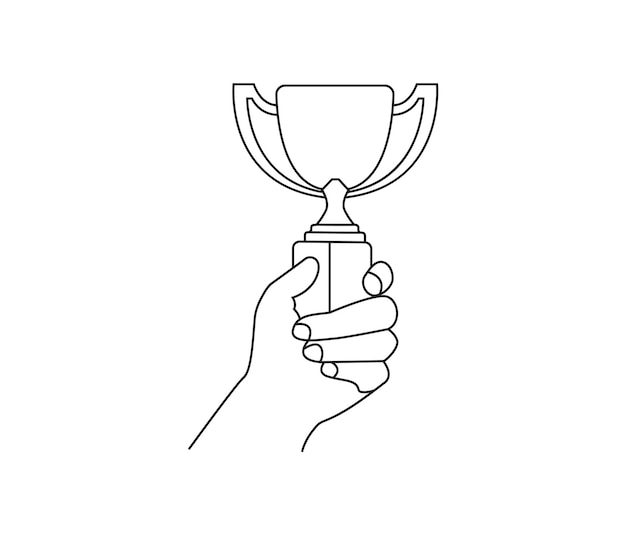 vector hand holding trophy continuously drawing line art