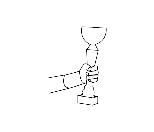 Vector hand holding trophy continuously drawing line art