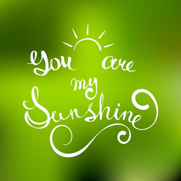 Vector hand lettered typography poster You are my Sunshine on blurred background