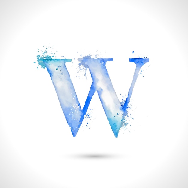 Vector hand painted watercolor alphabet, splash elements design, letter W