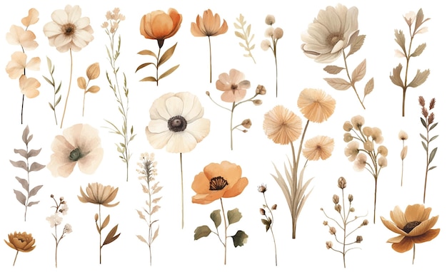 vector hand painted watercolor flower collection