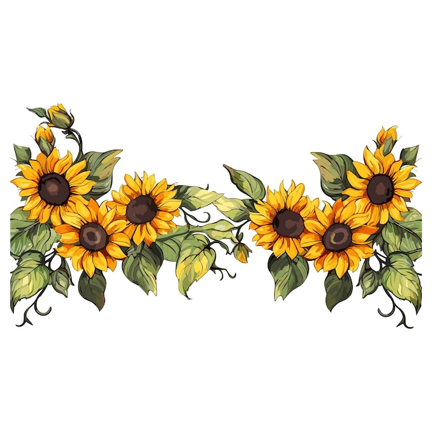 Vector vector hand painted watercolor sunflower border