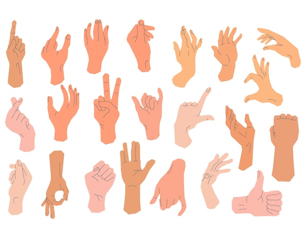 vector hand poses on white background various hands in flat style with line elements for your business