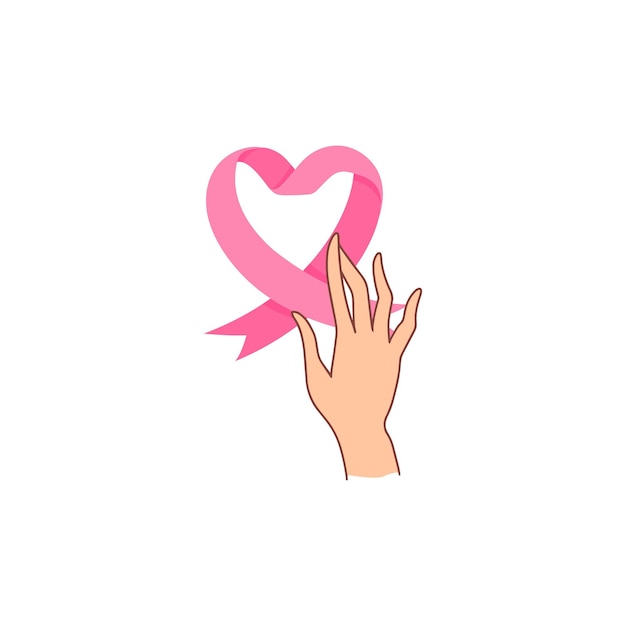 Vector hand with pink ribbon illustration