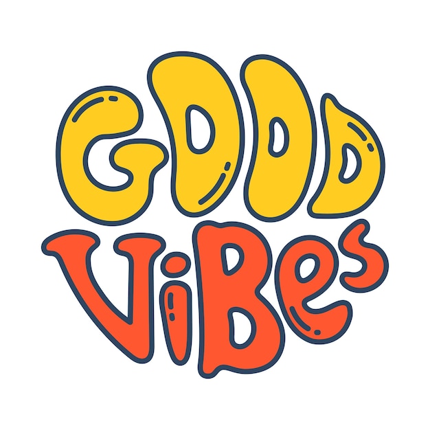 Вектор, написанный от руки Good Vibes, с надписью Retro text Good Vibes в форме круга 70-х годов