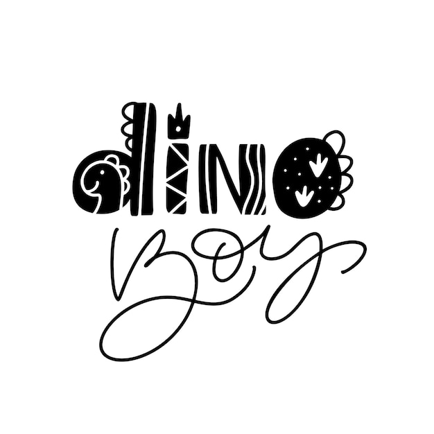 Vector hand written monoline scandinavian lettering text Dino Boy. Quote for baby banner, poster and sticker concept