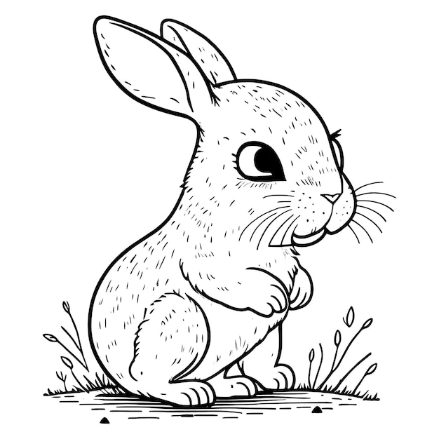 Vector vector handdrawn bunny outline illustration a black and white drawing of a fluffy rabbit