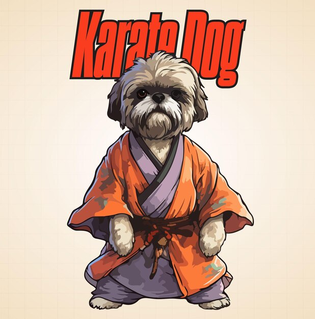 vector handdrawn cartoon karate dog illustration