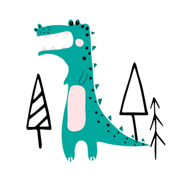 Vector vector handdrawn childrens illustration of a cute green crocodile