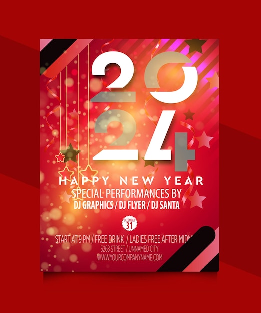 vector handdrawn flat New Year vertical poster template 2024